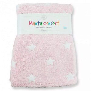 Manta para Bebê Confort super macia 75cm x 100cm - Antialérgica Estrela Rosa