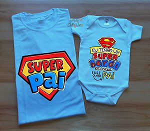 Kit camiseta dia dos pais - camiseta Adulto e body Bebê Menino Super Pai