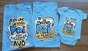 Kit camiseta dia dos pais - camiseta papai, camiseta vovô e body Bebê Menino