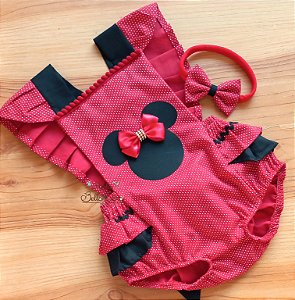 Romper Mesversario Aniversario Minnie Vermelho
