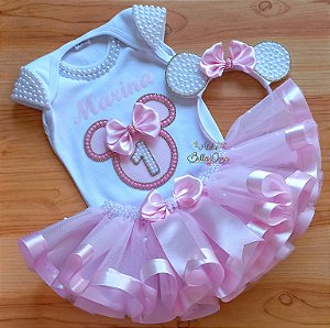 Conjunto Tutu Luxo Minnie Rosa
