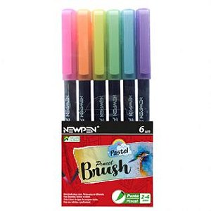 Kit Caneta Brush C/6 Cores Pastel Newpen
