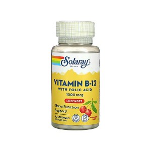 Vitamina B12 1.000mcg com Ácido Fólico 90 Pastilhas Sabor Cereja - Solaray