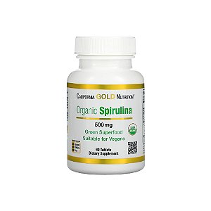 Organic Spirulina (Espirulina Orgânica) 500mg 60 Tabletes - California Gold Nutrition
