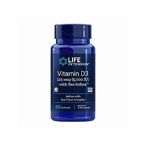 Vitamina D3 5,000 IU com Iodo Marinho 60 Cápsulas - Life Extension