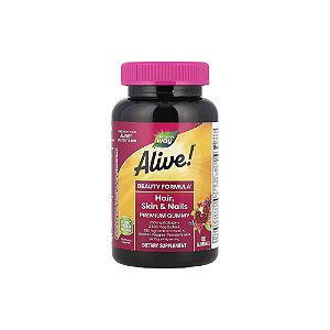 Gomas Alive!® para Cabelos, Pele e Unhas Sabor Morango 60 unidades - Nature's Way