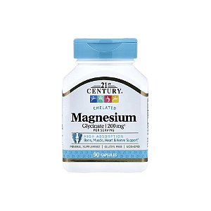 Glicinato de Magnésio Quelado 200mg 90 Cápsulas - 21st Century
