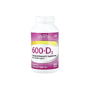 600 + Vitamina D3 Suplemento de Cálcio e Vitamina D3 400 Tabletes - 21st Century