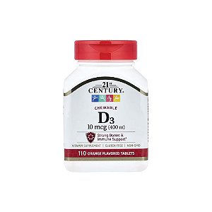 Vitamina D3 Mastigável Laranja 400UI 110 Comprimidos - 21st Century