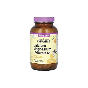Cálcio, Magnésio e Vitamina C e D3 Mastigável EarthSweet Sabor Laranja e Baunilha 90 Gomas - Bluebonnet Nutrition