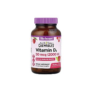 Vitamina D3 Mastigável EarthSweet Sabor Framboesa 2.000 UI (50mcg) 90 Mastigáveis - Bluebonnet Nutrition
