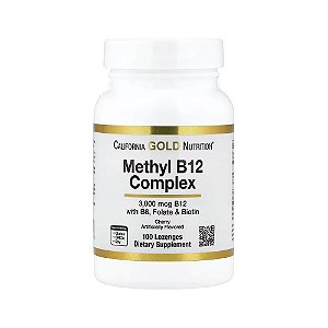 Complexo de Metil B12 com Folato Biotina e Vitamina B6 Cereja 100 Pastilhas - California Gold Nutrition