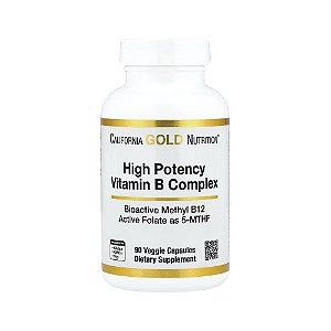 Vitaminas do Complexo B de Alta Potência com Metilfolato e Metil B12 90 Cápsulas Vegetais - California Gold Nutrition