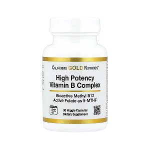 Vitaminas do Complexo B de Alta Potência com Metil folato e Metil B12 30 Cápsulas Vegetais - California Gold Nutrition