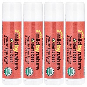 Sierra Bees™ Bálsamos Labiais Orgânicos Manteiga de Karité e Óleo de Argão Embalagem com 4 Unidades 4,25 g Cada - Mild By Nature