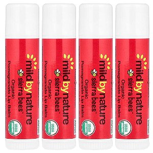 Sierra Bees™ Bálsamos Labiais Orgânicos Romã Embalagem com 4 Unidades 4,25 g Cada - Mild By Nature