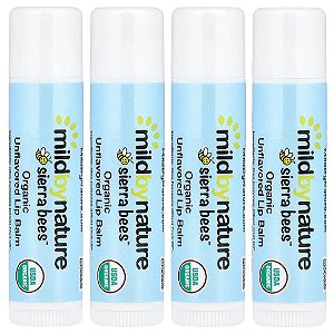 Sierra Bees™ Bálsamos Labiais Orgânicos Sem Sabor Embalagem com 4 Unidades 4,25 g Cada - Mild By Nature