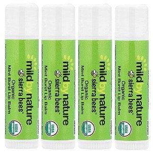 Sierra Bees™ Bálsamos Labiais Orgânicos Explosão de Menta Embalagem com 4 Unidades 4,25 g Cada - Mild By Nature