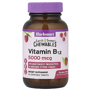 Earth Sweet Vitamina B12 5000 mcg Framboesa 60 Comprimidos - Bluebonnet Nutrition