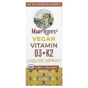 Spray Líquido Vegano de Vitaminas Vitamina D3 e K2 Sem Sabor 30 ml - MaryRuth's