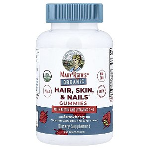 Gomas Orgânicas para Cabelos Pele e Unhas Sabor Morango 60 Gomas - MaryRuth's