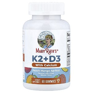 Vitamina K2 + Vitamina D3 com Gomas de Cálcio Pêssego Manga e Damasco 60 Gomas - MaryRuth's