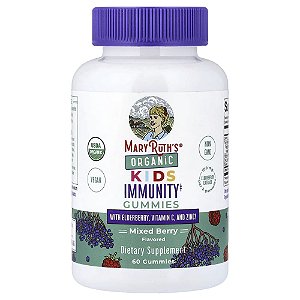 Gomas Orgânicas para Imunidade para Crianças com Sabugueiro Vitamina C e Zinco Frutos Silvestres 60 Gomas - MaryRuth's