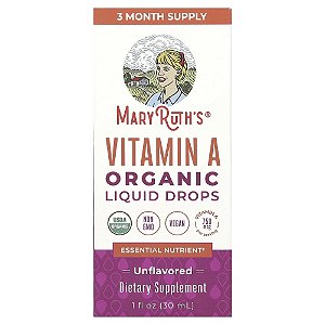 Gotas Líquidas de Vitamina A Orgânica Sem Sabor 750 mcg 30 ml - MaryRuth's