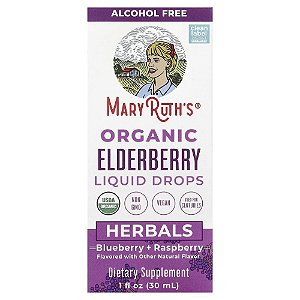 Gotas Líquidas de Sabugueiro Orgânico Sem Álcool Mirtilo + Framboesa 30 ml - MaryRuth's