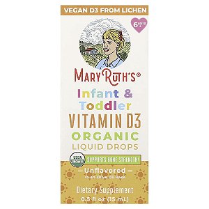 Vitamina D3 Orgânica em Gotas para Bebês e Crianças Pequenas A Partir de 6 Meses Sem Sabor 15 ml - MaryRuth's