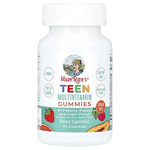Gomas Multivitamínicas para Adolescentes Sem Açúcar Morango Mamão e Superponche 60 Gomas - MaryRuth's