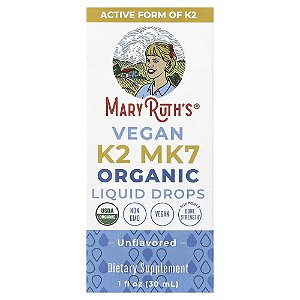 Gotas Líquidas de K2 MK7 Orgânicos Veganos Sem Sabor 30 ml - MaryRuth's