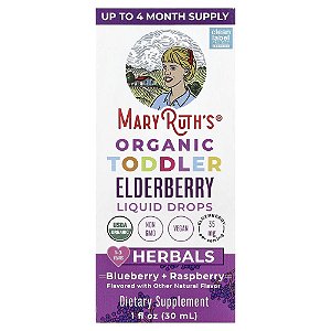Gotas Líquidas de Sabugueiro Orgânico para Crianças Pequenas 1 a 3 Anos Mirtilo + Framboesa 30 ml - MaryRuth's