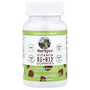 Gomas de Vitaminas Vitamina D3 e Vitamina B12 Morango 60 Gomas - MaryRuth's