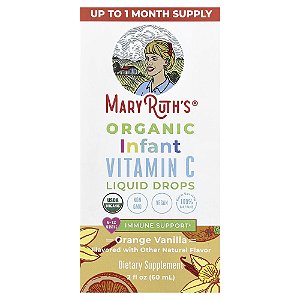 Vitamina C Orgânica em Gotas para Bebês 6 a 12 Meses Laranja e Baunilha 60 ml - MaryRuth's