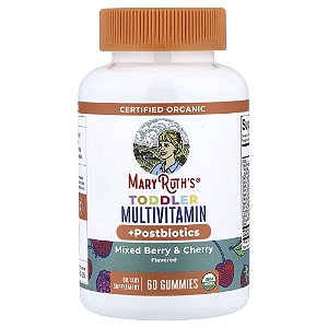 Gomas Pós-bióticas e Multivitamínicos Orgânicos para Crianças Frutos Silvestres Mistos e Cereja 60 Gomas - MaryRuth's