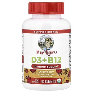 Gomas de Vitamina B12 e Vitamina D3 Orgânicas Morango 60 Gomas - MaryRuth's