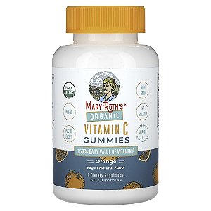 Gomas de Vitamina C Orgânica Sabor Laranja 60 Gomas (45 mg por Goma) - MaryRuth's