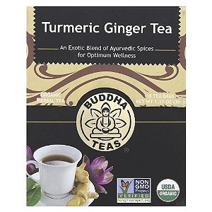 Chá Orgânico Cúrcuma e Gengibre Sem Cafeína 18 Sachês 36 g - Buddha Teas