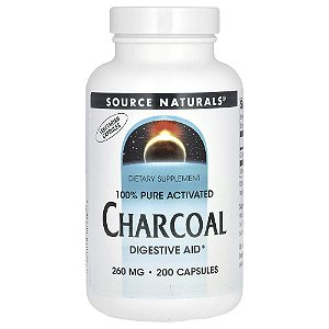 Carvão Ativado 100% Puro 260 mg 200 Cápsulas - Source Naturals