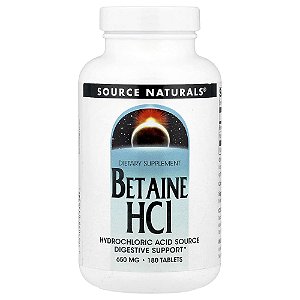 Cloridrato de Betaína 650 mg 180 Comprimidos - Source Naturals