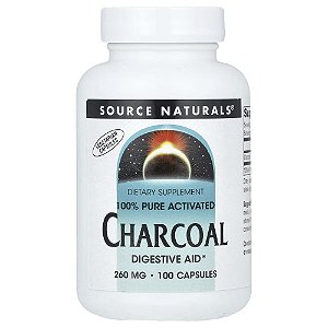Carvão Ativado 100% Puro 260 mg 100 Cápsulas - Source Naturals