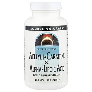 Acetil L-Carnitina e Ácido Alfa-Lipóico 650 mg 120 Comprimidos - Source Naturals