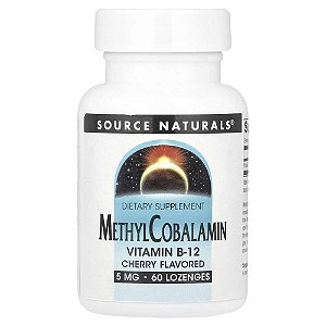 Vitamina B12 Metilcobalamina Sabor Cereja 5.000 mcg 60 Pastilhas Sublinguais - Source Naturals