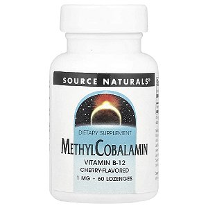 Vitamina B12 Metilcobalamina Sabor Cereja 1.000 mcg 60 Pastilhas Sublinguais - Source Naturals