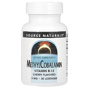 Vitamina B12 Metilcobalamina Sabor Cereja 5.000 mcg 30 Pastilhas Sublinguais - Source Naturals