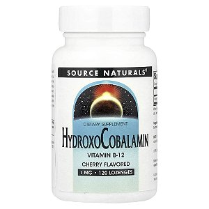 Hidroxocobalamina Vitamina B12 Sabor Cereja 1 mg 120 Pastilhas - Source Naturals