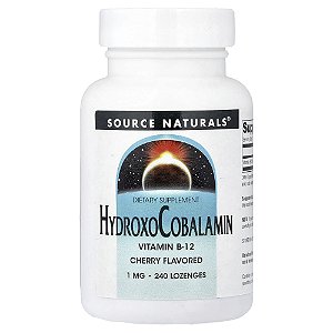 Hidroxocobalamina Vitamina B12 Sabor Cereja 1 mg 240 Pastilhas - Source Naturals