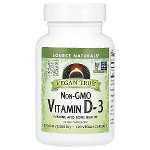 Vitamina D3 Vegana Vegan True 2000 UI 120 Cápsulas Veganas - Source Naturals