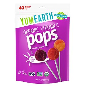 Pirulitos de Vitamina C Orgânica Sabores Sortidos 40 Pirulitos Embalados Individualmente 248 g - YumEarth
